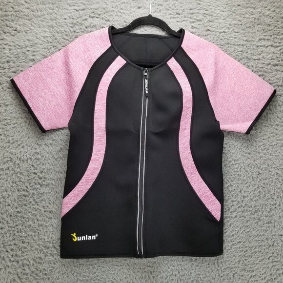 Junlan Top Womens Large Pink & Black Short Sleeve Neoprene Sauna Sweat - Picture 1 of 10